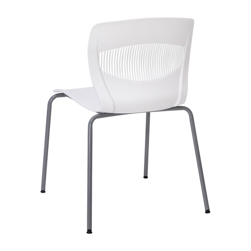 White Armless Metal Stacking Reception Chairs, Set of 5