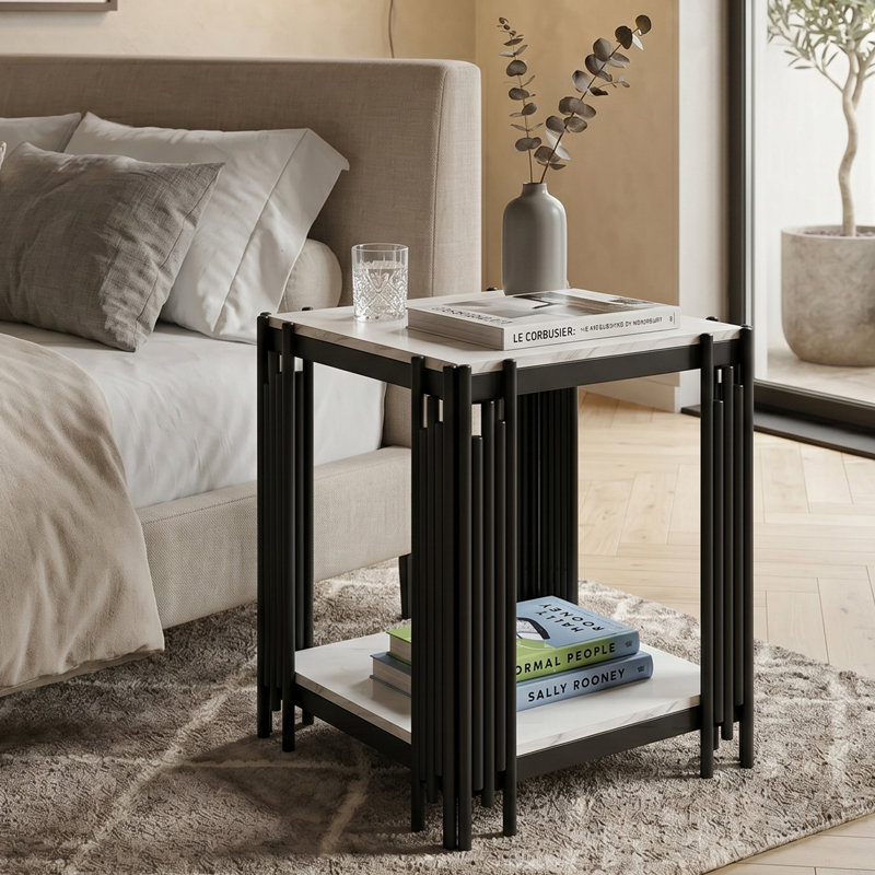43 cm W Iron Bedside Table, Black