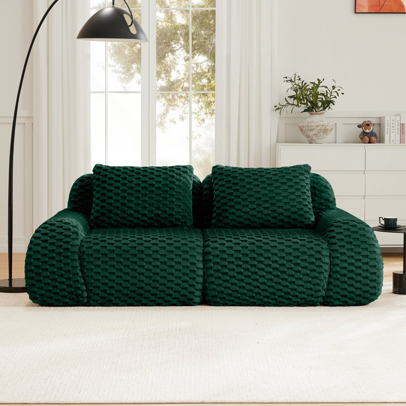  Canapé modulaire de 82 po en flanelle de style texturé «Boneless» avec assise profonde et repose-pieds, vert, Vert