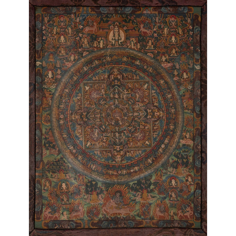 Mandala Thangka peint à la main avec brocart