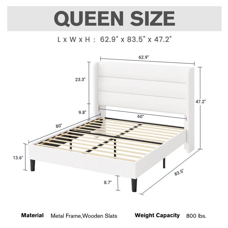 Lit plateforme tapissier Modern, Blanc, Grand
