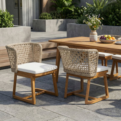 Outdoor Wooden Dining Chairs with Cushion(Set of 2)