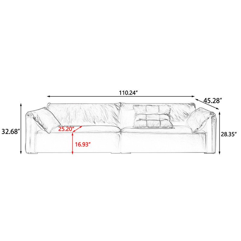 Canapé modulaire gris en polyester, Gris, 4, H 32,68 po x l 110,24 po x P 45,28 po