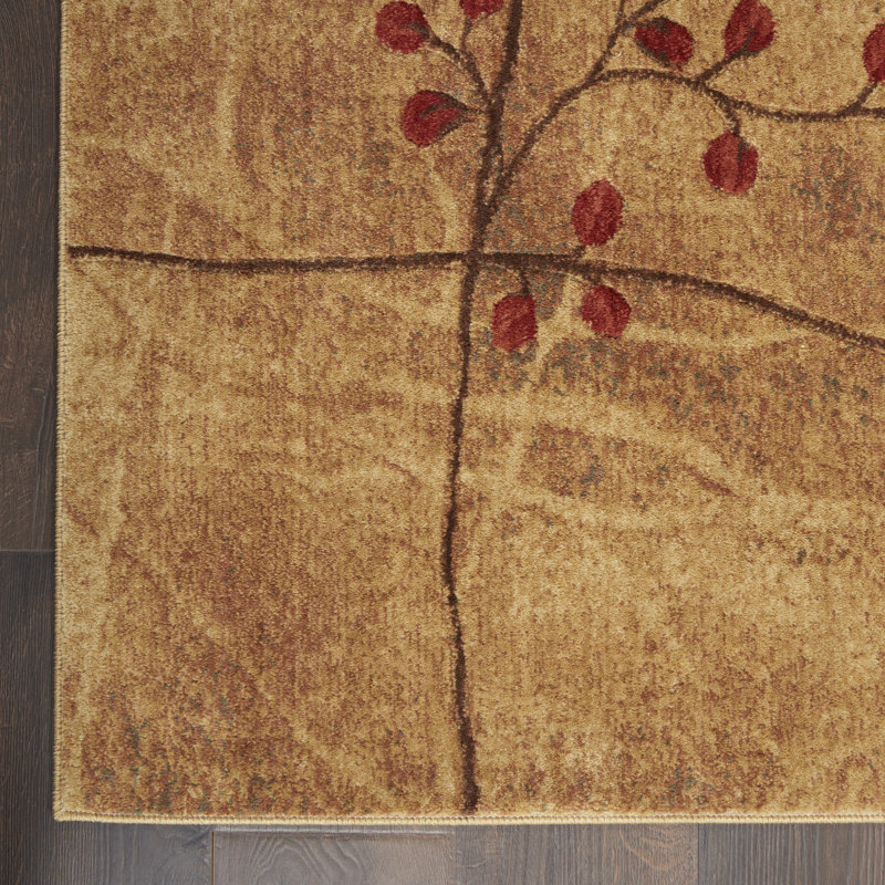 Tapis taupe, beige et rouge à motif floral Arnim, Rectangle 2 pi x 2 pi 9 po