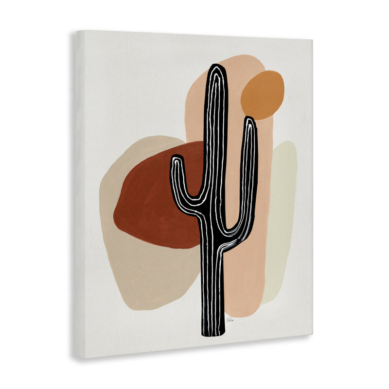 "Western" en terre cuite abstraite, plante de cactus du désert surdimensionnée, art mural par Patricia Pinto, Toile tendue
