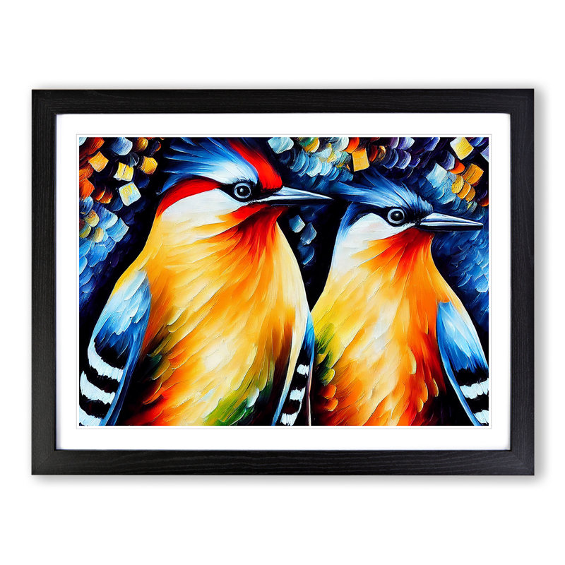 Woodpecker Bird Vol.6 Abstract - Single Picture Frame Painting, Black, 46cm H x 64cm W x 2cm D