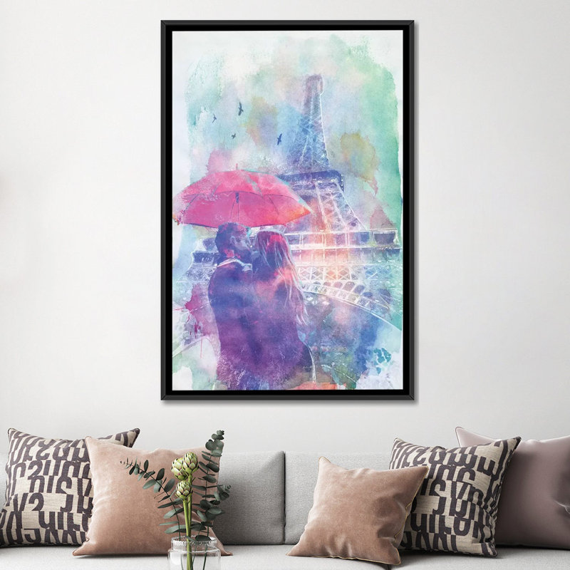 «Eiffel Tower Love», impression sur toile, H 26 po x l 18 po x P 1,5 po, Toile encadrée noire, Pas de tapis