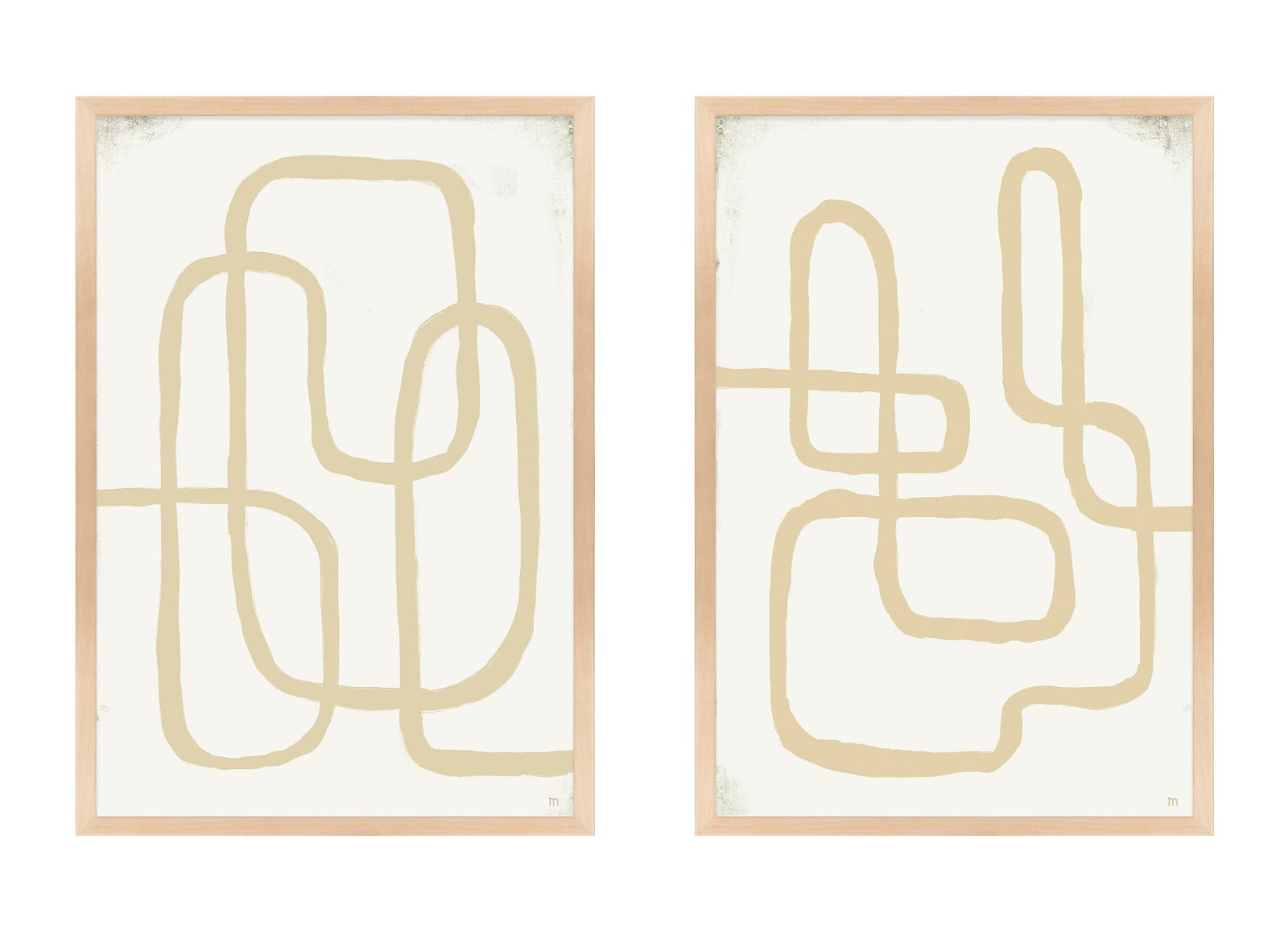 Line Works In White by StudioM, 25" H x 35" W x 1.25" D, Maple Framed Paper