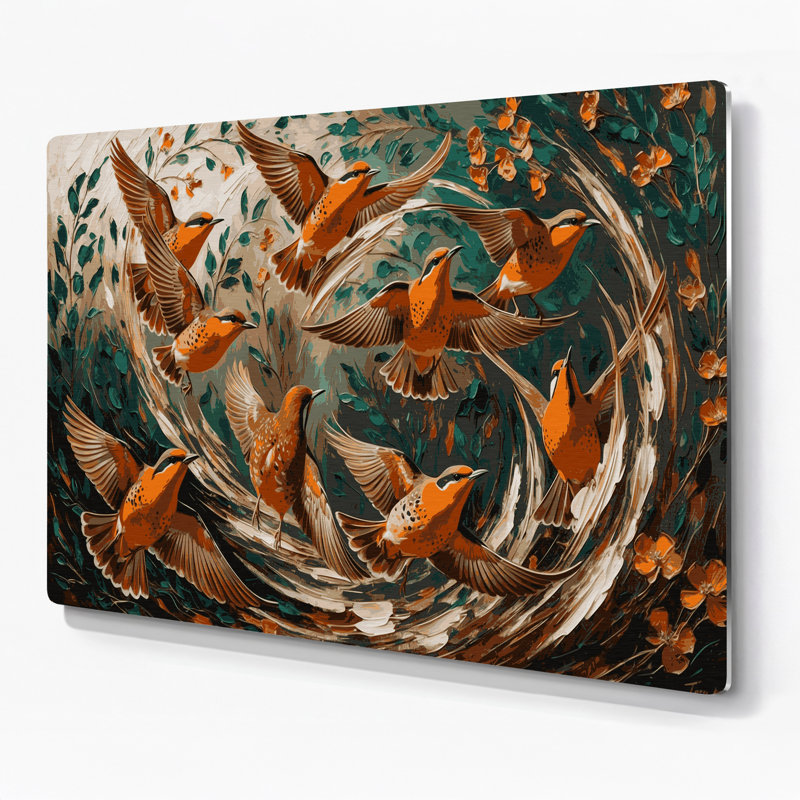 Art mural en métal oiseaux, H 20 po x l 30 po