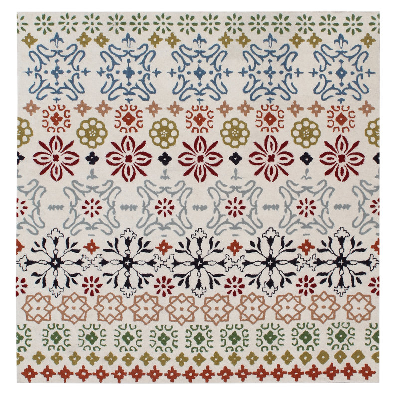 Kouerga bHand Tufted Wool Floral Rug, Square 7'