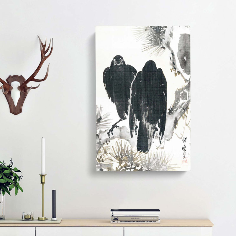 Two Crows by Kawanabe Kyosai - Wrapped Canvas Painting, 76cm H x 50cm W x 3cm D