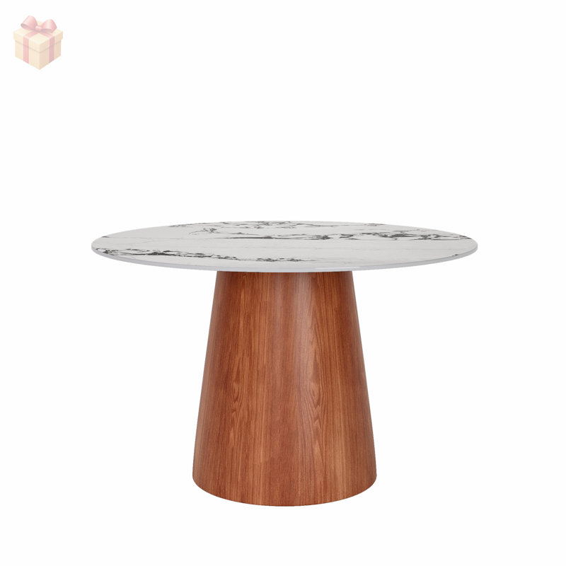 Petite table de salle à manger ronde sur pied en bois massif pour 2 à 4 personnes, durable et élégante avec plateau en pierre frittée