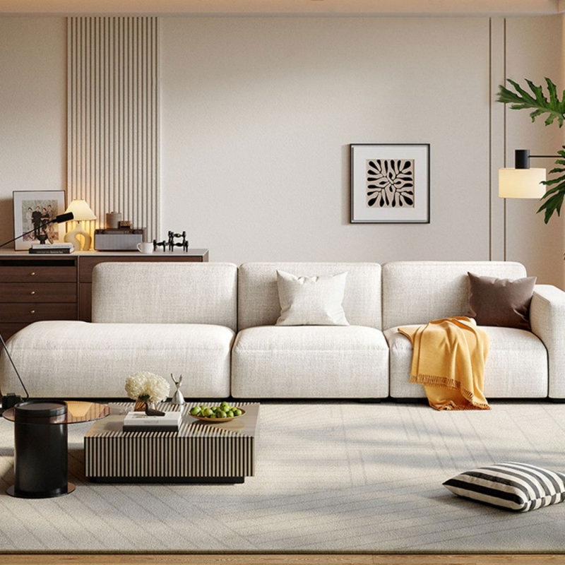 Canapé modulaire blanc en coton et lin, H 29,92 po x l 135,83 po x P 37,4 po