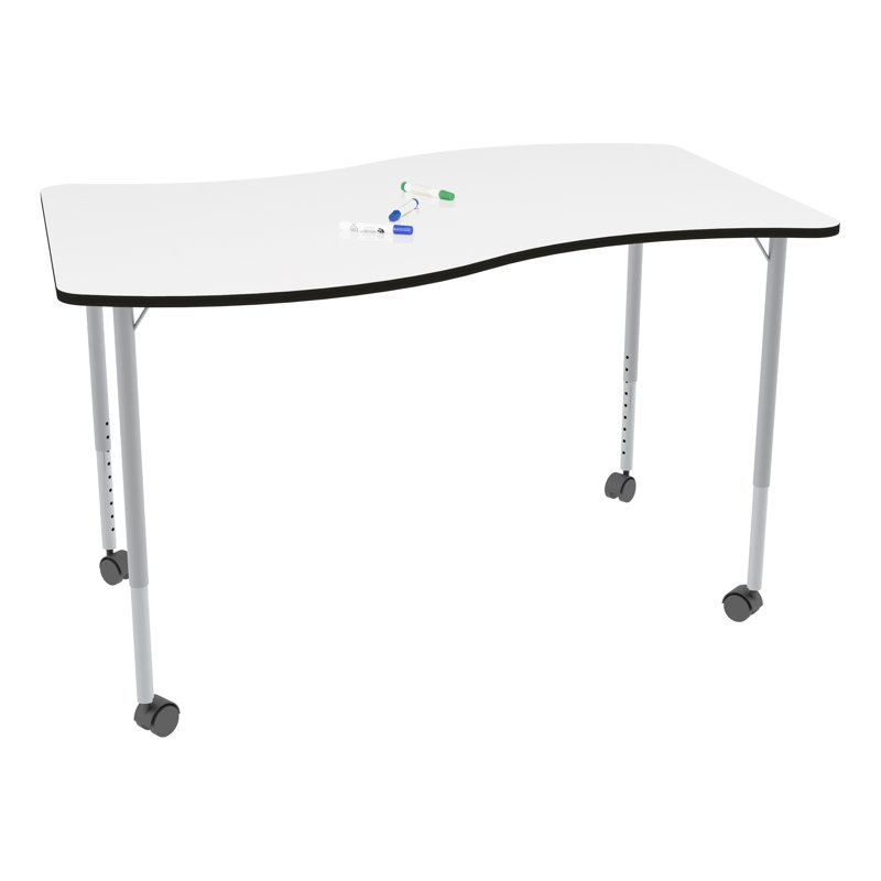 Table d'activité à hauteur ajustable avec roulettes Structure Series Wave, L 60 po x l 30 po, Blanc, Noir/argenté