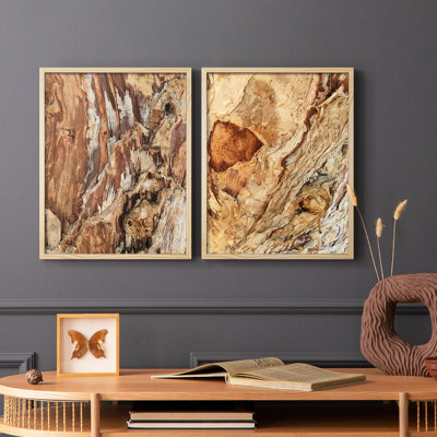 «Tree Texture Triptych I», reproduction encadrée de qualité supérieure - prête à être accrochée - aucun clou requis - aucun clou requis