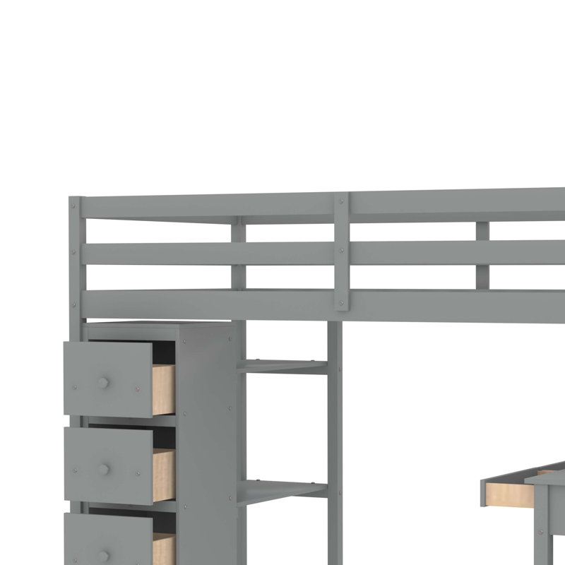 Lit mezzanine simple Putman avec bureau intégré, gris