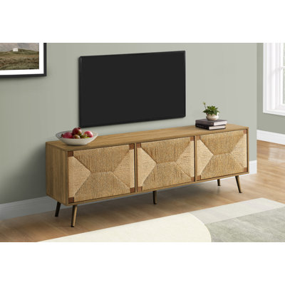 Meuble télé, 72 po, meuble multimédia, meuble de rangement, console, stratifié noyer, aspect ruppie maritime, Mid-Century, moderne