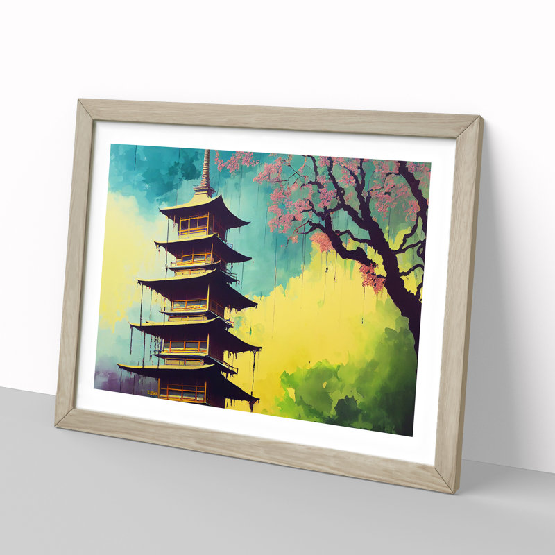 Dripping Pagoda 1 Piece Single Picture Frame Wall Art, 46cm H x 64cm W x 2cm D, Oak