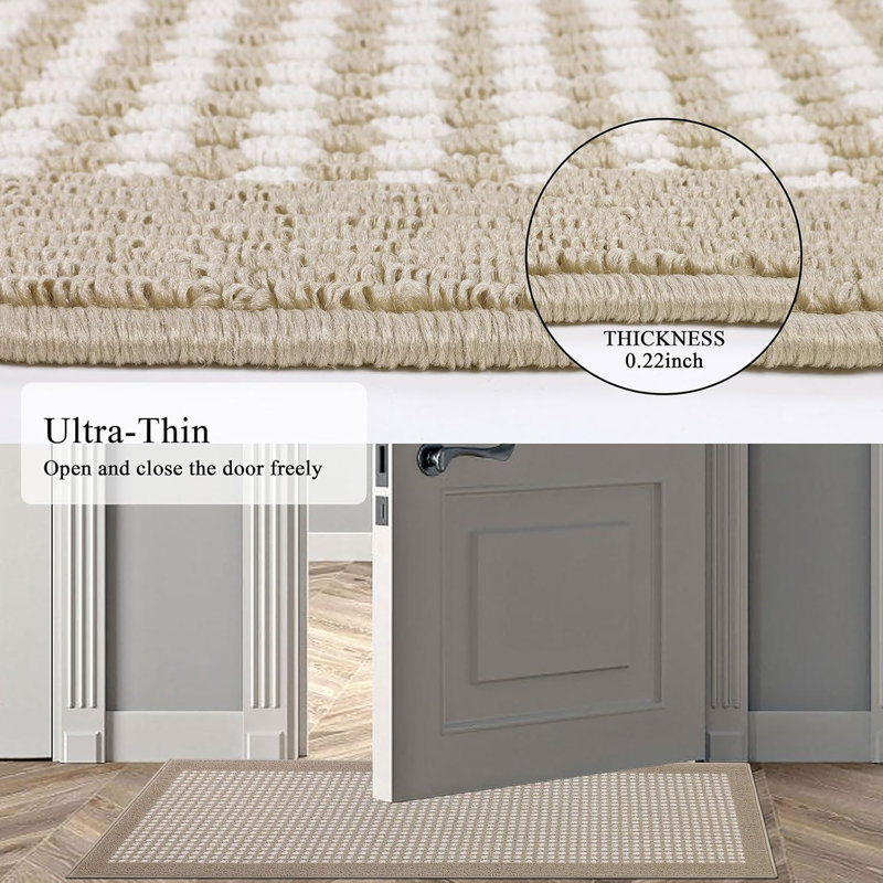 Non Slip Washable 2'x6'  Kitchen Mats for Doormat Hallway Entryway Petmat, Beige
