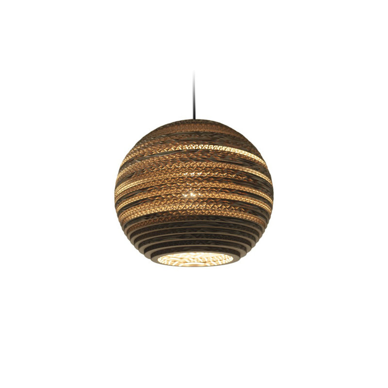Scraplights Large Globe Recycled Cardboard Pendant Light - Sun, 21" H x 24" W x 24" D, White