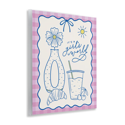  Girl's World on Plaid Wall Plaque Art by Jalynn Heerdt