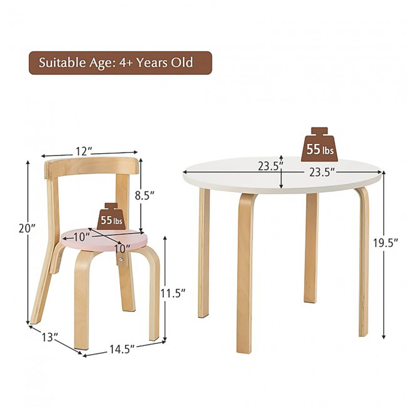 Usrey Kids 5 Piece Solid Wood Play Or Activity Table and Chair Set, Multicolor