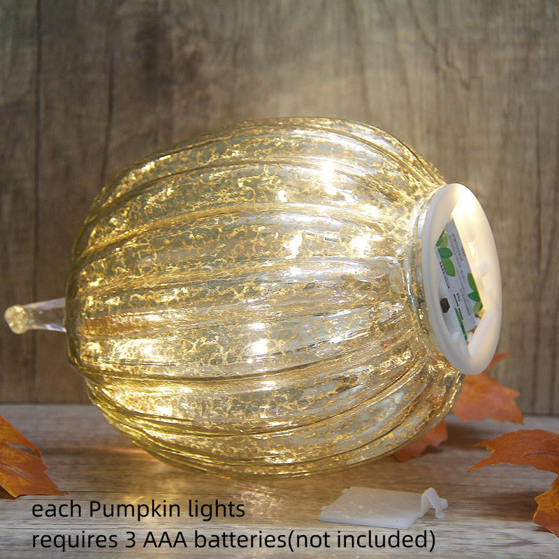 Golden Mercury Glass Pumpkin Light with Fairy LED Lights