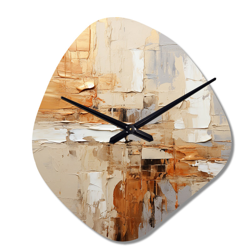 Beige gris géométrique Collage II - Collages abstraits de forme irrégulière, horloge murale, Petit