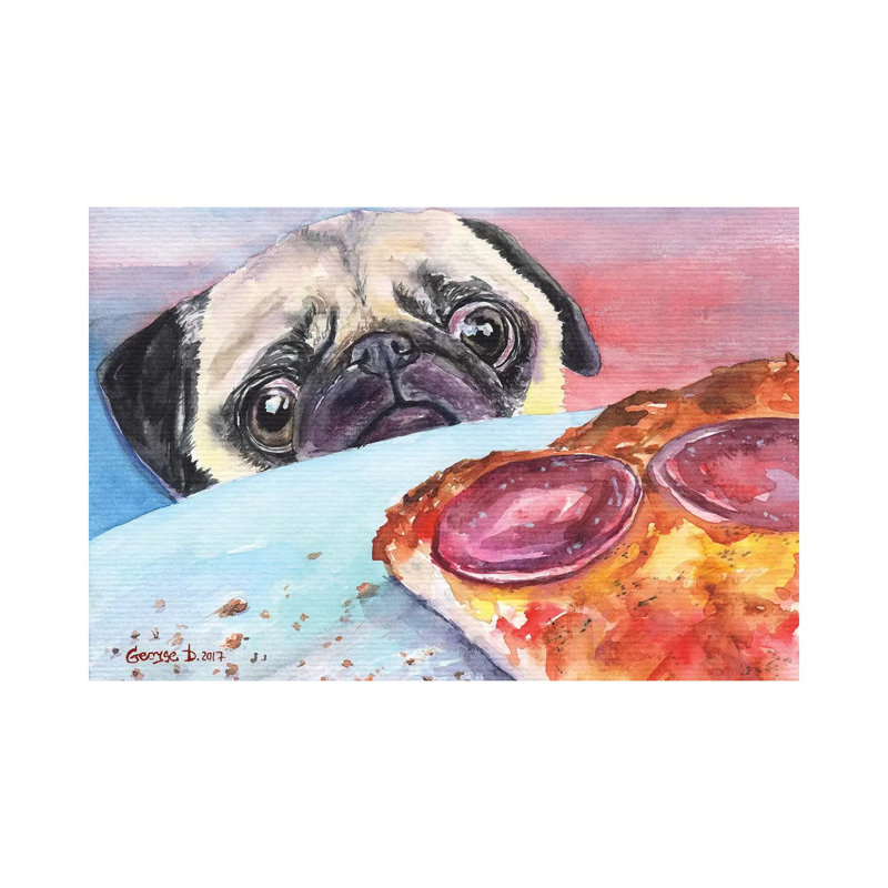 Pug And Pizza I by George Dyachenko - Wrapped Canvas Print, 20.32 cm H x 30.48 cm W