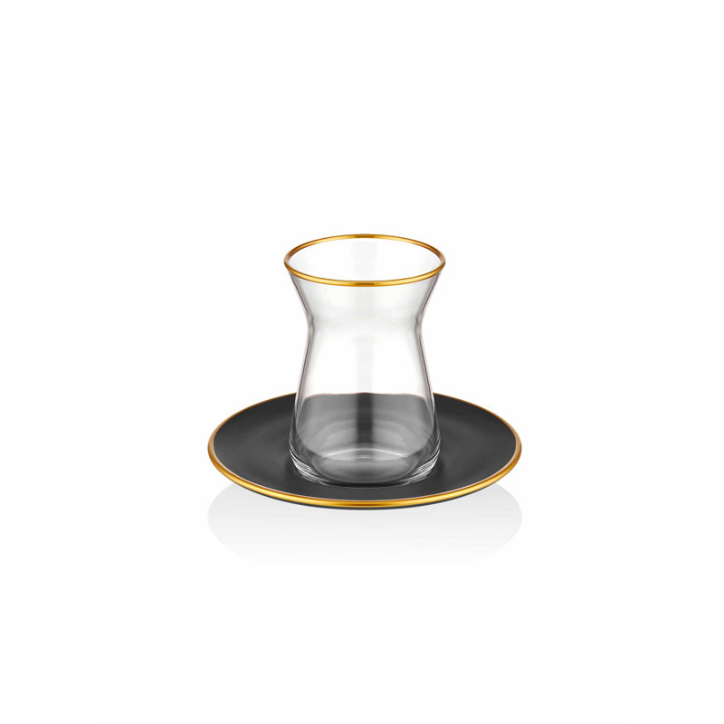 Ensemble de 6 oz 5 pièces Andre Ensemble verre à thé / verre à café, Or / noir