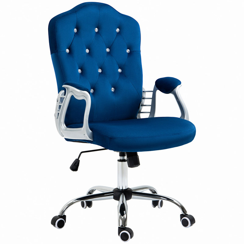 Kimar Chair with Padded Armrests, Velvet, Blue