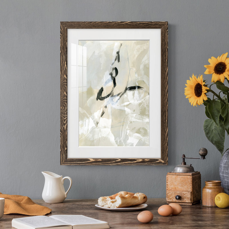 Scribble Veil I - peinture encadrée, Cadre noyer, H 20 po x l 17 po x P 1 po