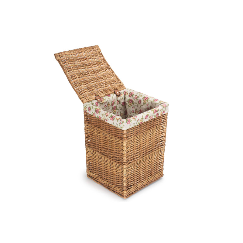 Wicker Square Laundry Basket with Lining, Light Steamed, Small (50cm H x 33cm W x 33cm D)