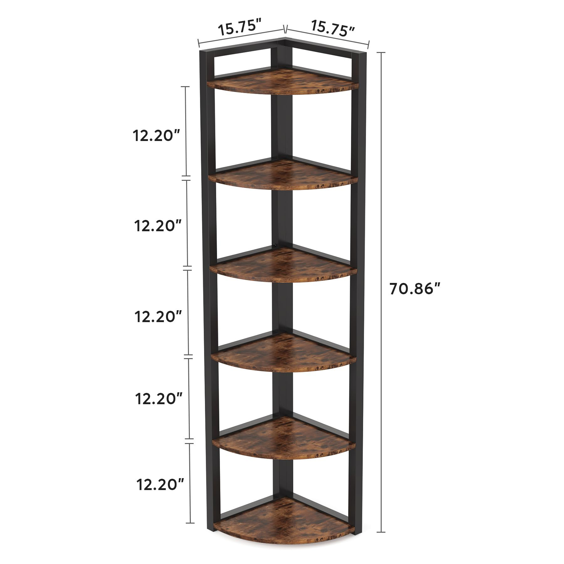 17 Stories 6 Tier Corner Shelf, 70.9 Inch Tall Corner Bookshelf Small ...