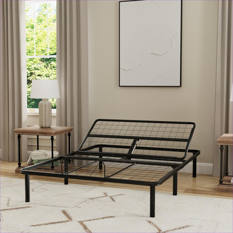 Cozy Small Bedroom Or Guest Nook Twin Adjustable Platform Bed Base Solid Steel Matte Black Head Up Only