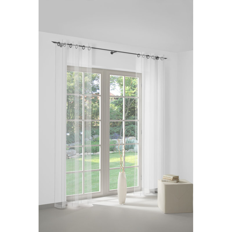 Meydan Semi Sheer Single Curtain Panel, Silver/Beige, 145cm H x 300cm W