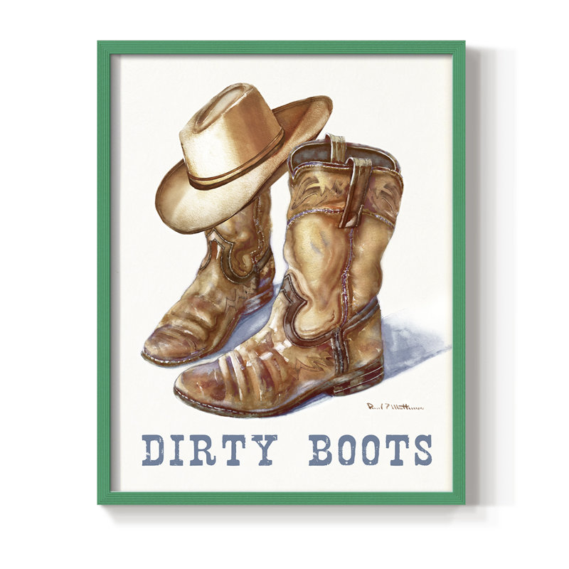 Dirty Boots Framed Print - Solid Wood, Green, 15" H x 12" W