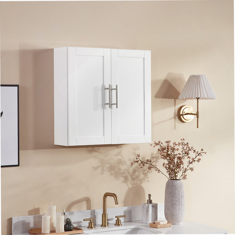 Armoire suspendue en bois avec portes et tablettes, Blanc