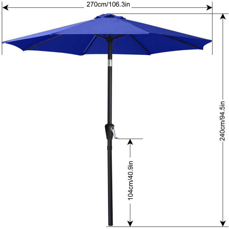 Parasol de marché Miqdad, Bleu, H 108 po x l 106,3 po x P 106 po