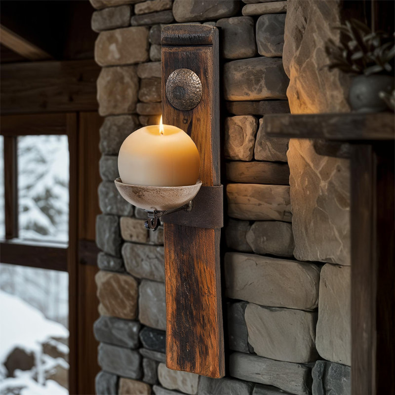 Whiskey Barrel Stave Wall Mounted Candle Holder Features Forged Steel And Clavos