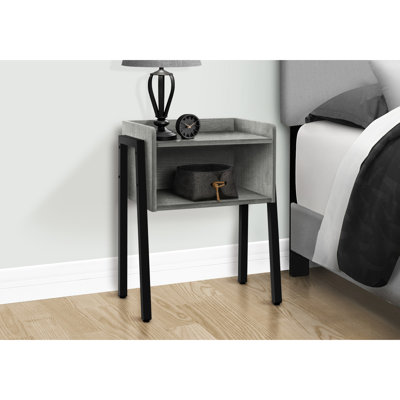 Robust Side Table In Grey With Black Metal Legs For Bedroom Use Modern And Versatile