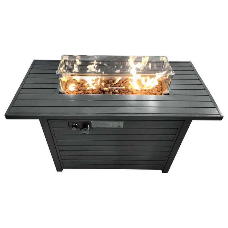 Table de foyer d'extérieur au propane 42 po x 25 po avec couvercle - construction en acier, chaleur, centre de détente en acier, alimenté, espace de loisirs