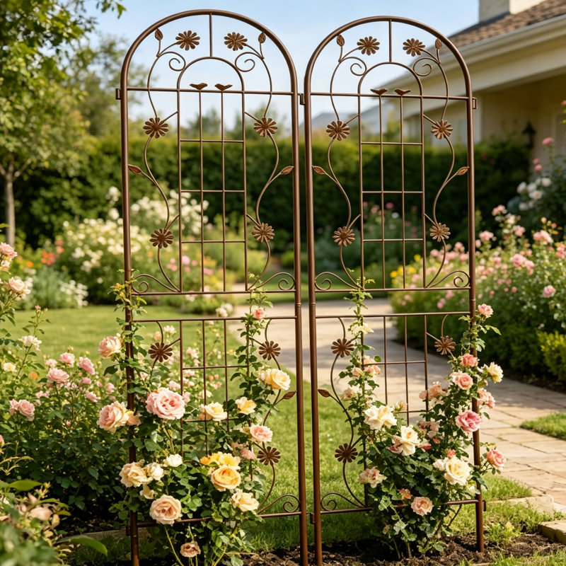 Paquet de 2 treillis de jardin rétro en métal brun, H 86,7 po x l 19,7 po, antirouille et support de plantes grimpantes pour plantes grimpantes