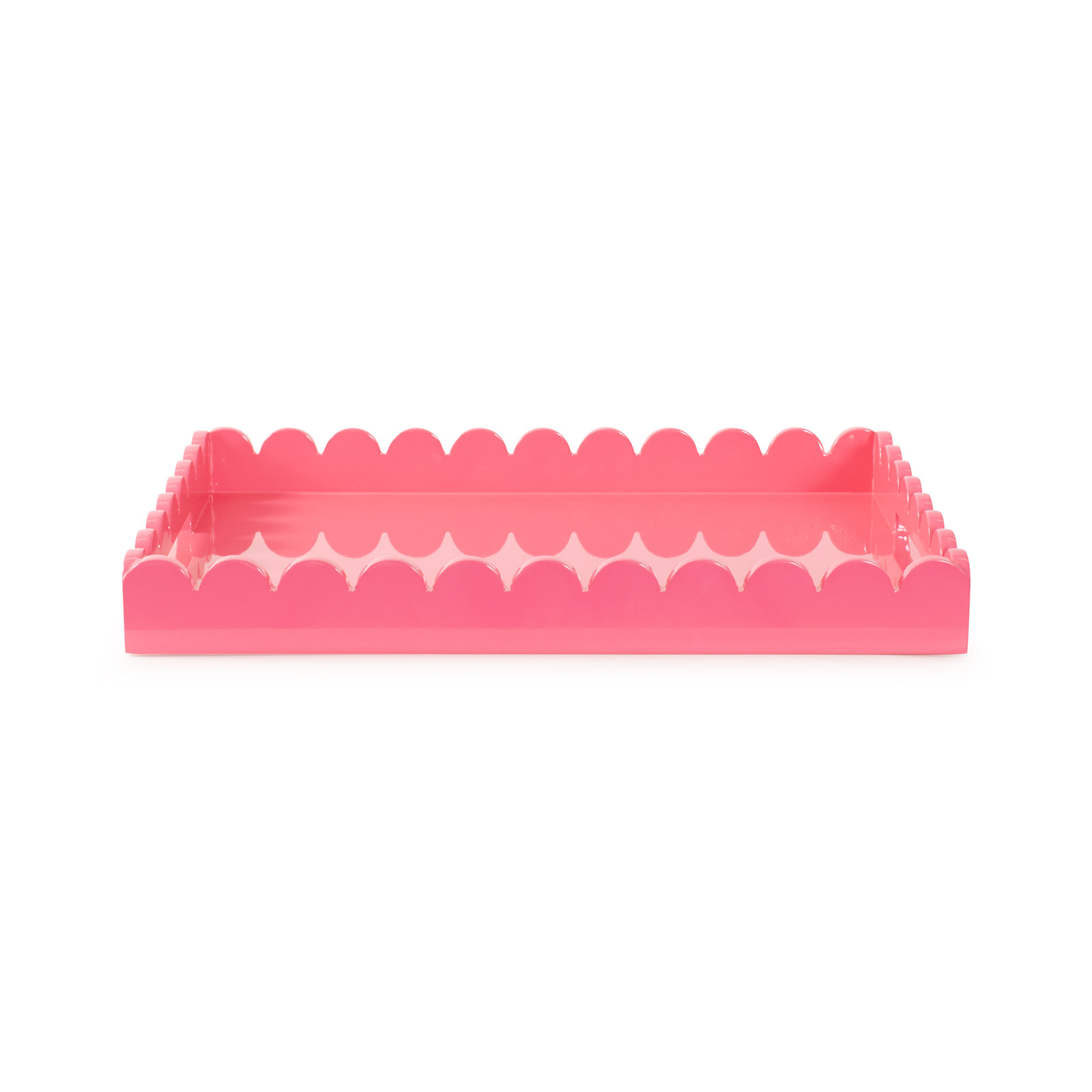 Hindley Hand-Crafted Rectangular Scalloped Wood Tray, Pink