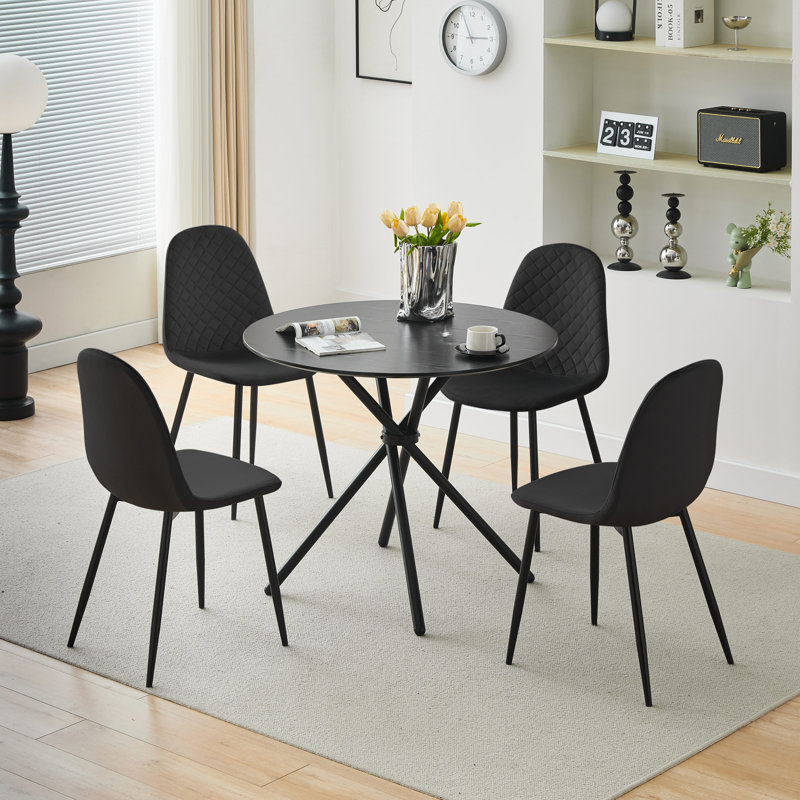 Bermea Round Metal Base Dining Table, Black