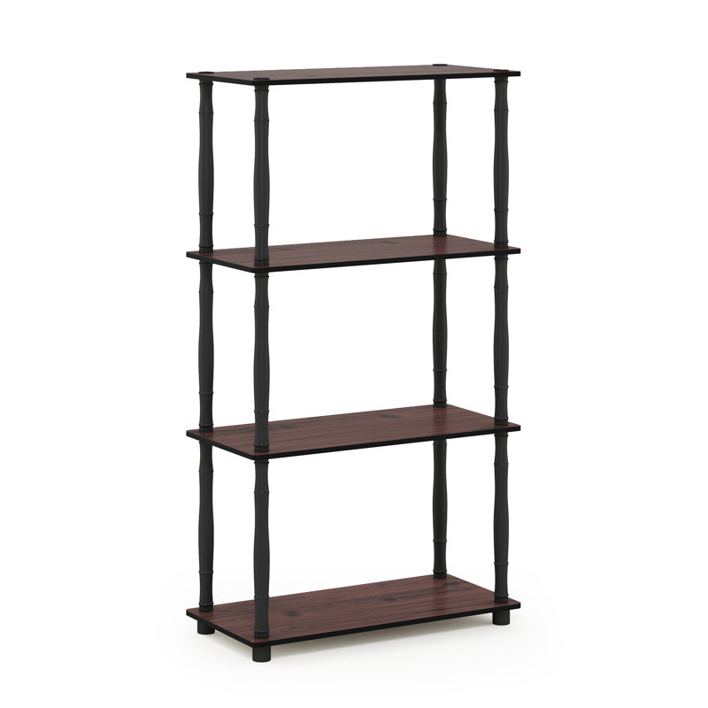 Johnston 4 Tier Toolless Assembly Shelving Unit Bookcase, Dark Cherry/Black Classic Tubes