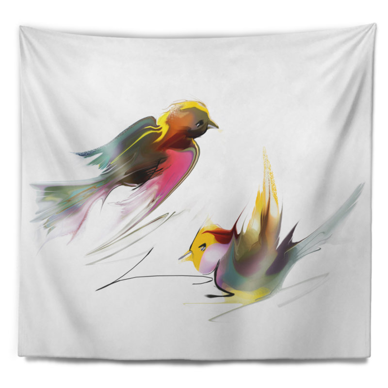 Tapisserie d’illustration d’oiseaux en polyester pour animaux avec accessoires suspendus inclus, H 68 po x l 80 po