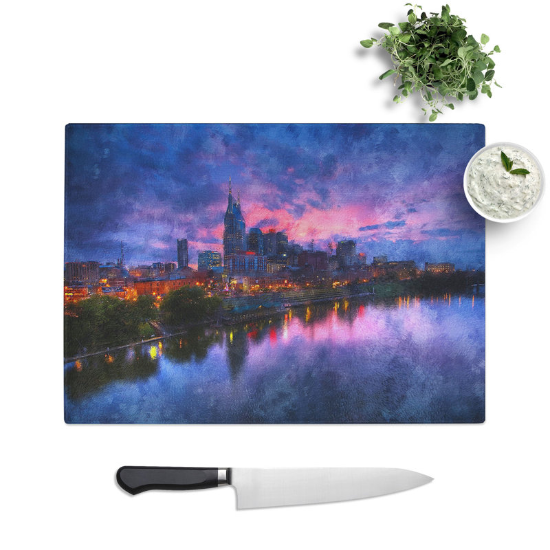 Nashville Tennessee Skyline Painting Chopping Board, 0.4cm H x 28.5cm W x 39cm L