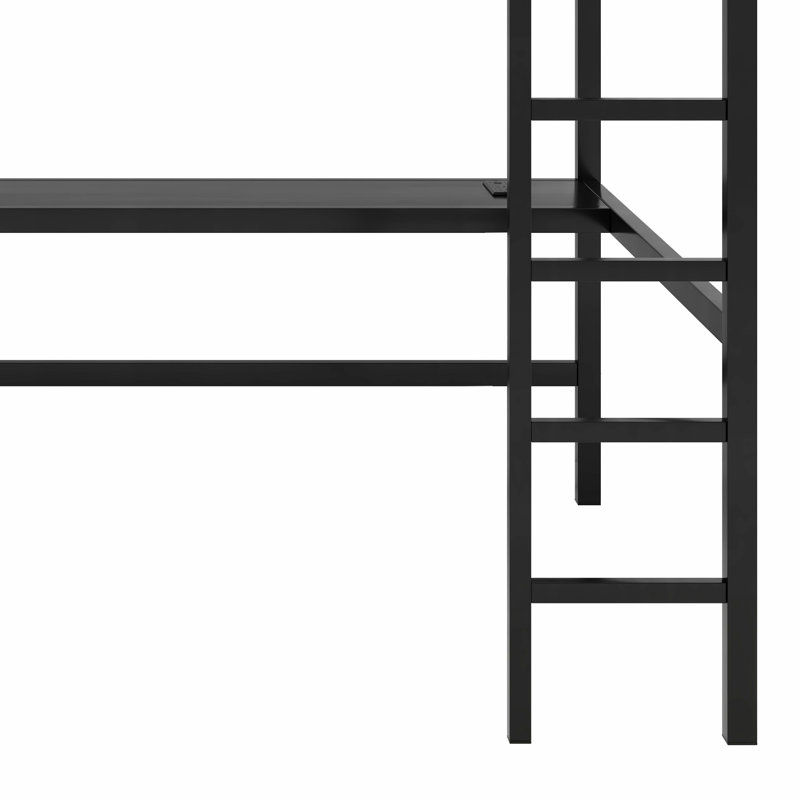 Lit mezzanine en métal avec prise de courant et éclairage DEL, Noir