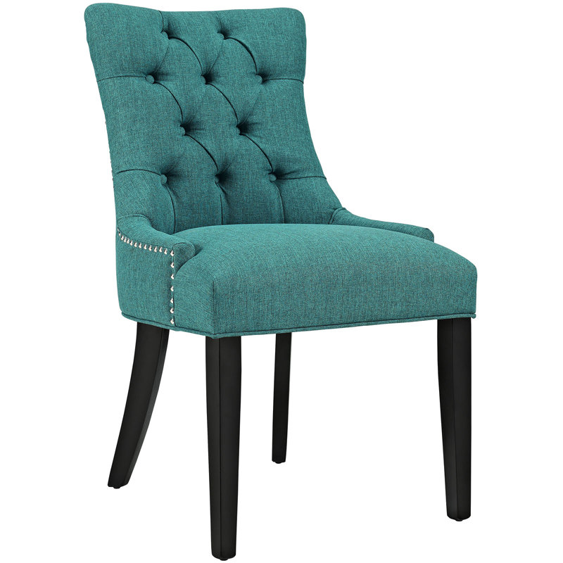 Tissu capitonné capitonné moderne avec garniture cloutée, chaise d'appoint, Tissage uni bleu sarcelle